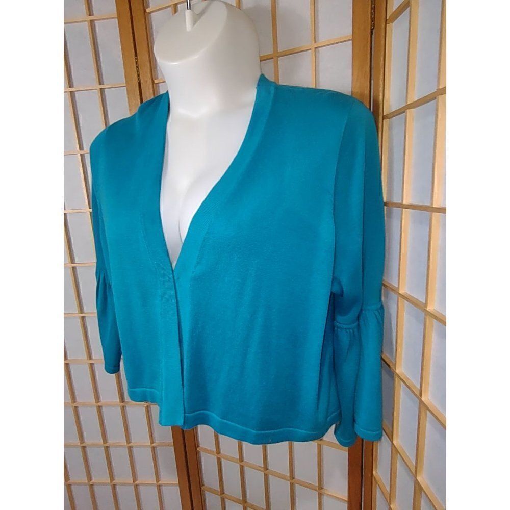 NWOT Jessica London Size 22/24 Teal Bell Sleeve Cardigan Plus Open Front